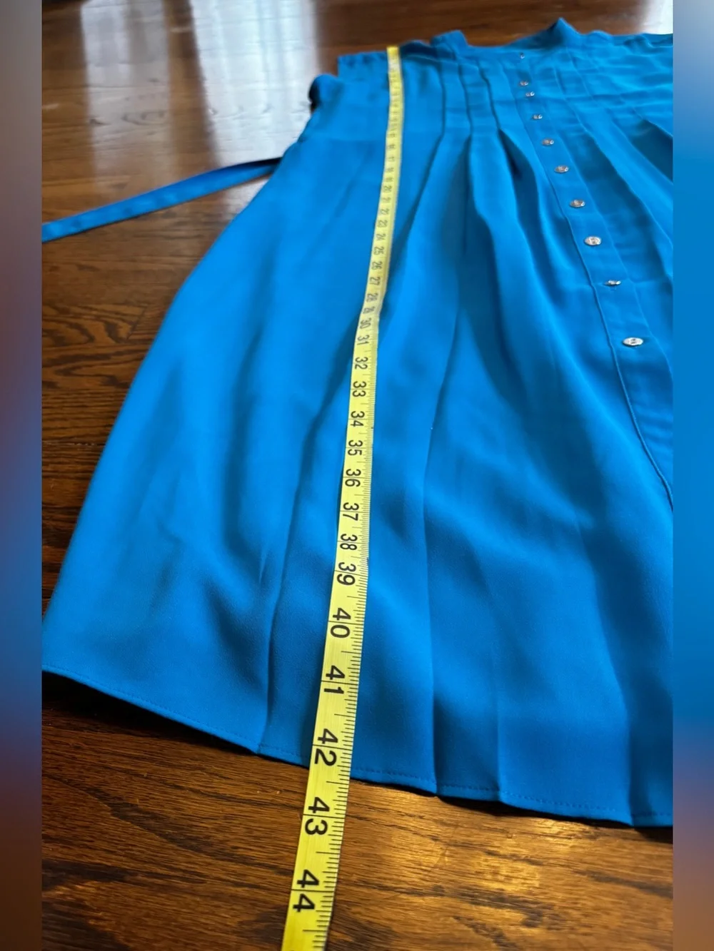 Ann Taylor Blue Shirt Dress Sleeveless Pleated Button Front Belted Lined 6